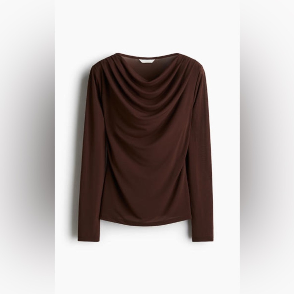 Elegant Brown Drape Neck Top
